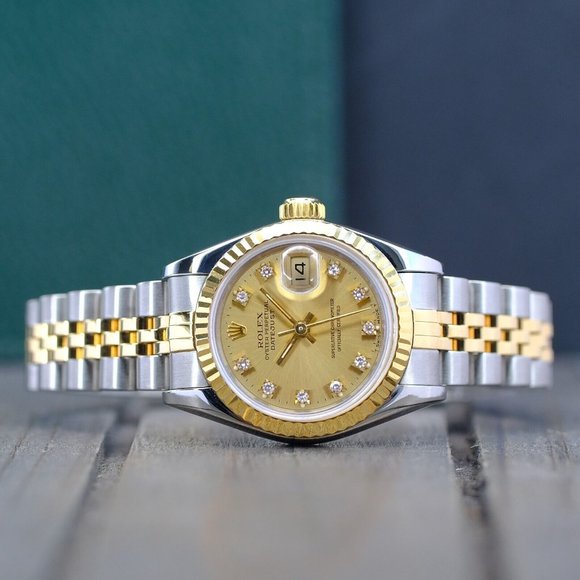ROLEX LADIES DATEJUST 18KY GOLD & STEEL WATCH 69173 CHAMPAGNE DIAL FLUTED 26MM - Picture 3 of 16